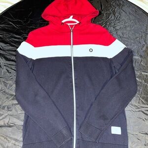 Jack & Jones Red, White, and marine blue Zip-Up Sweater